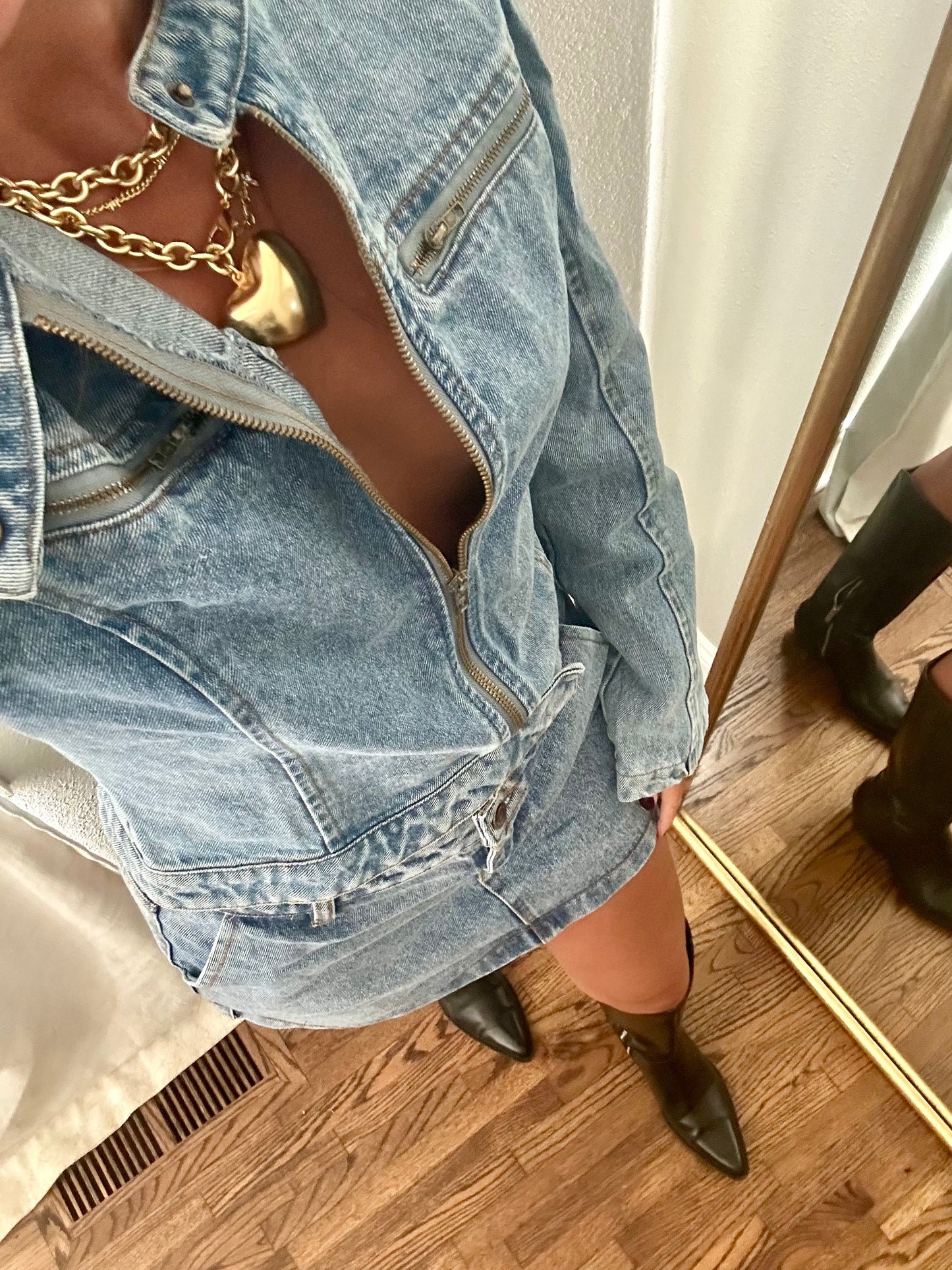 Denim Moto Jacket & Mini Skirt Set