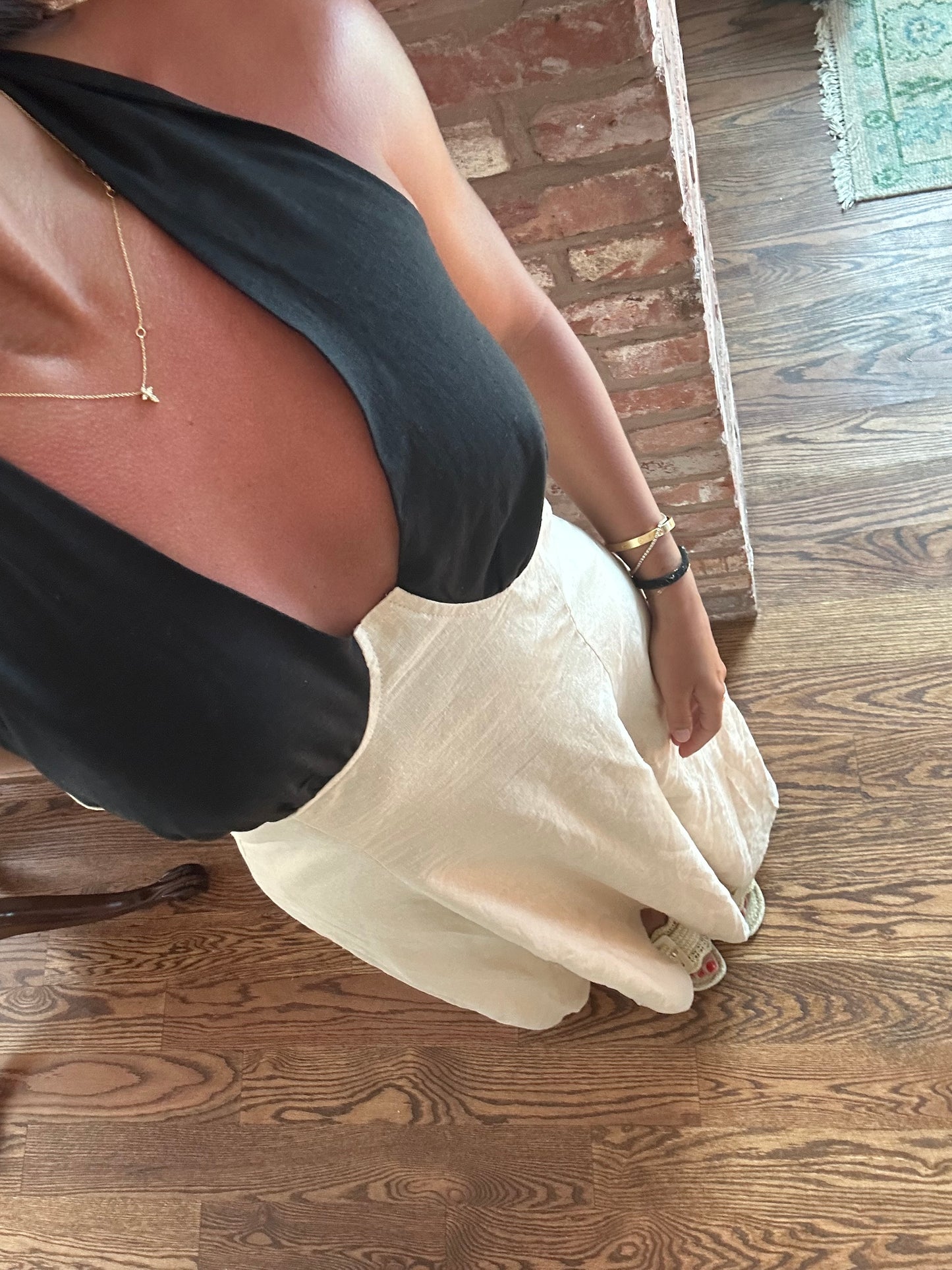 Linen Color Block Halter Dress