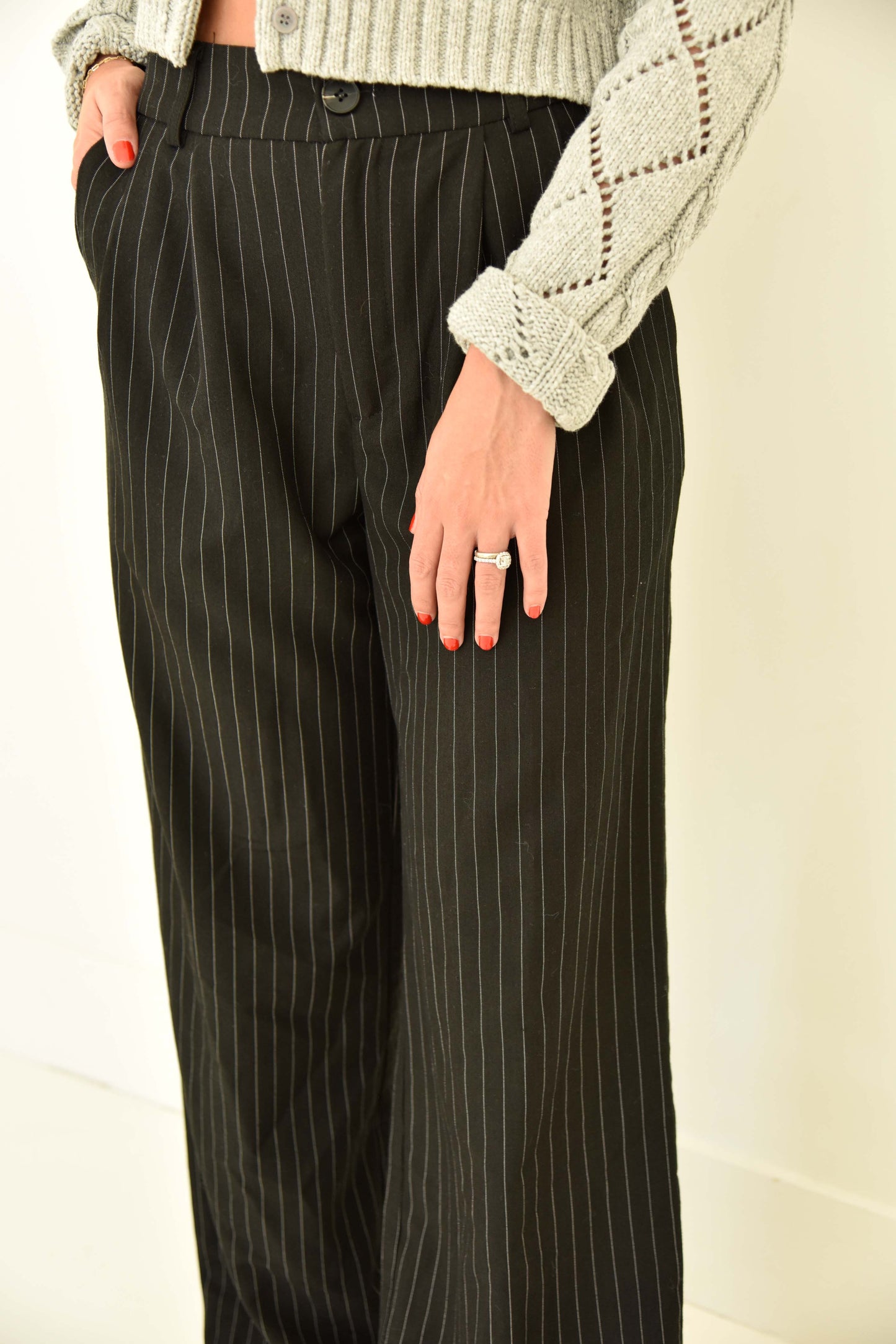 Black Pin Stripe Trousers