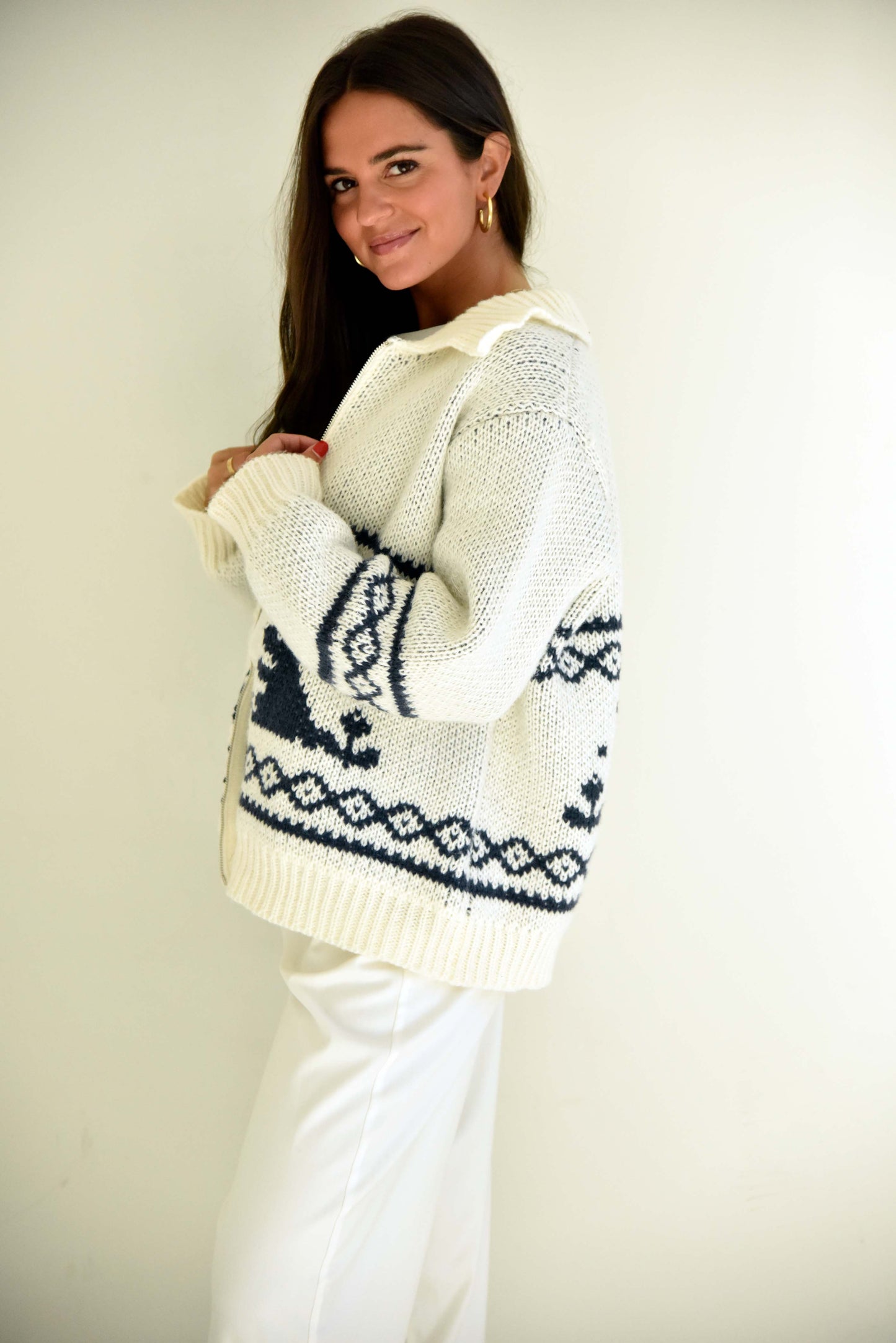 Vintage Rabbit Zip-up Sweater