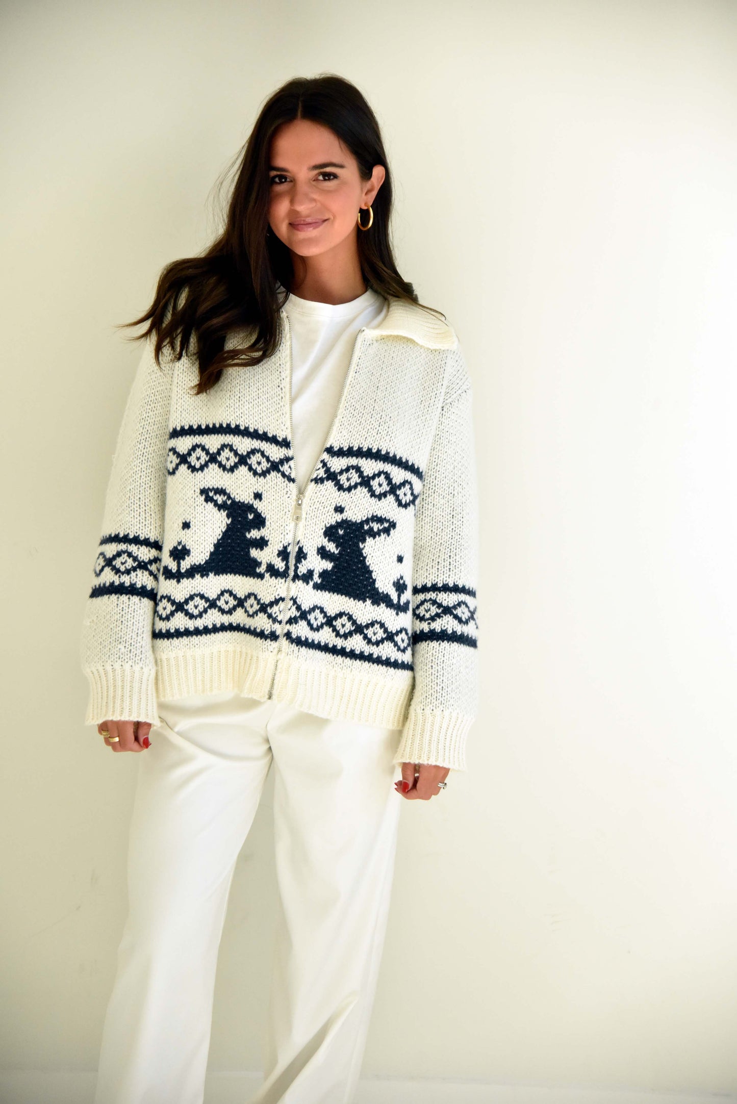 Vintage Rabbit Zip-up Sweater