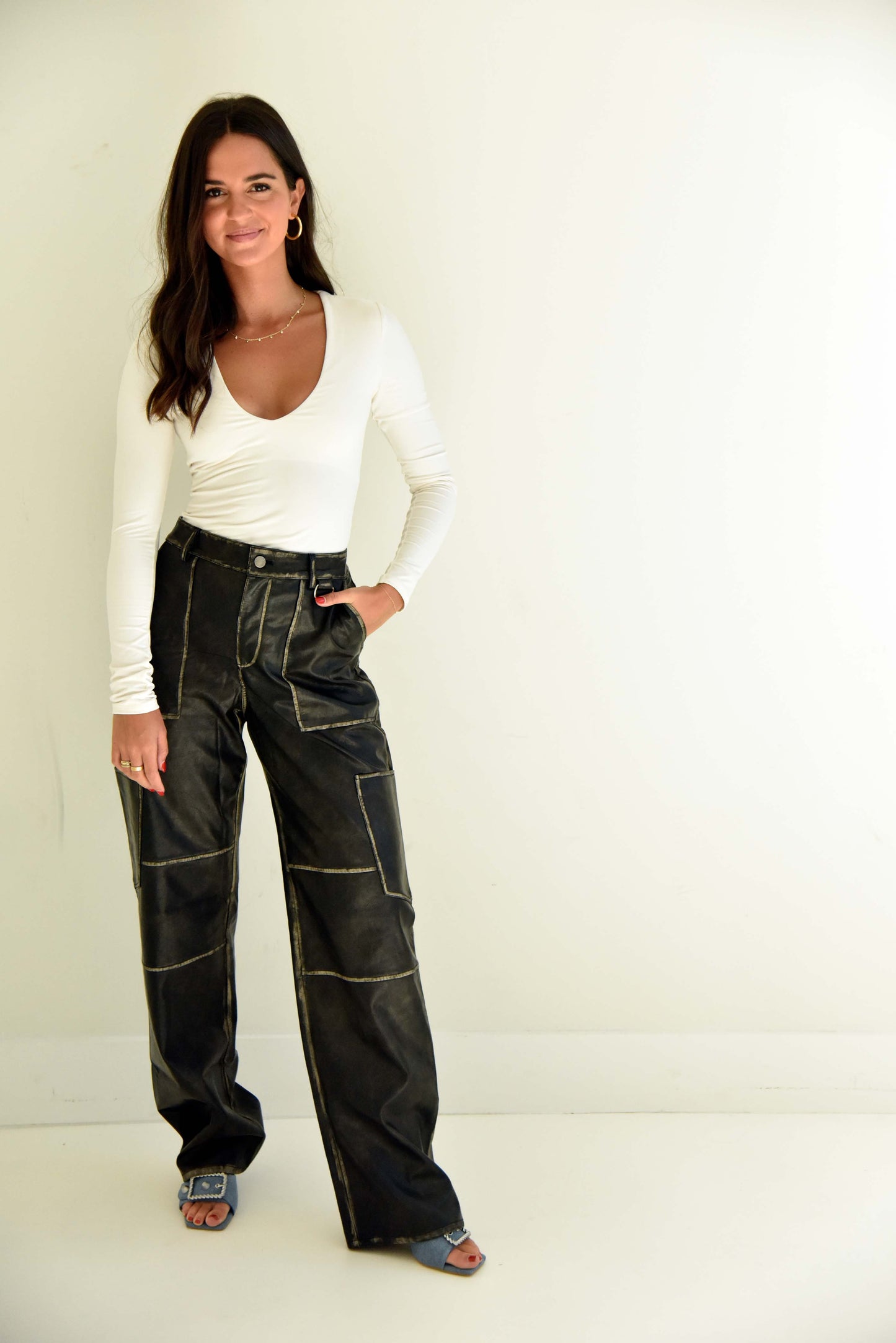 Vintage Wash Leather Cargo Pants