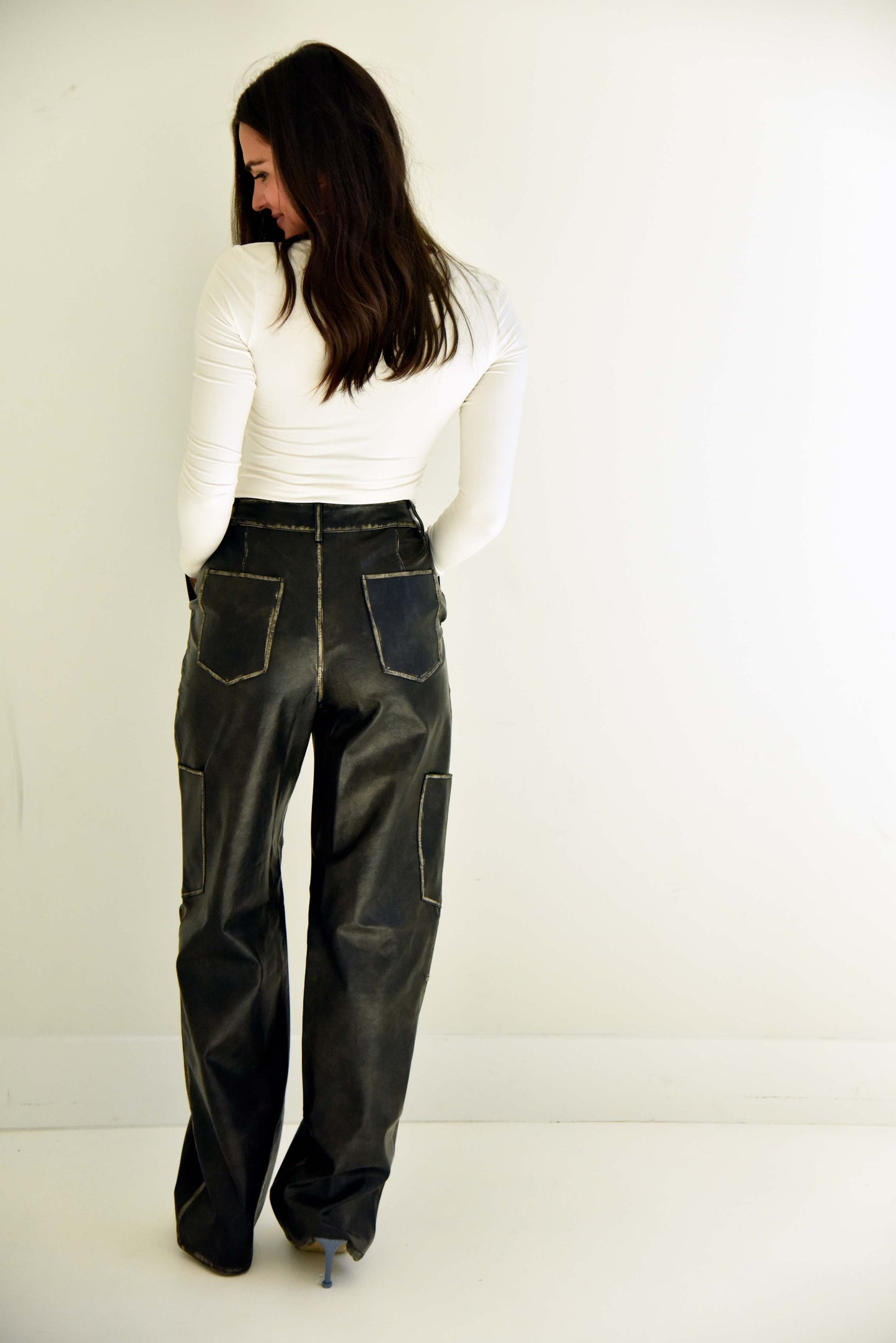 Vintage Wash Leather Cargo Pants