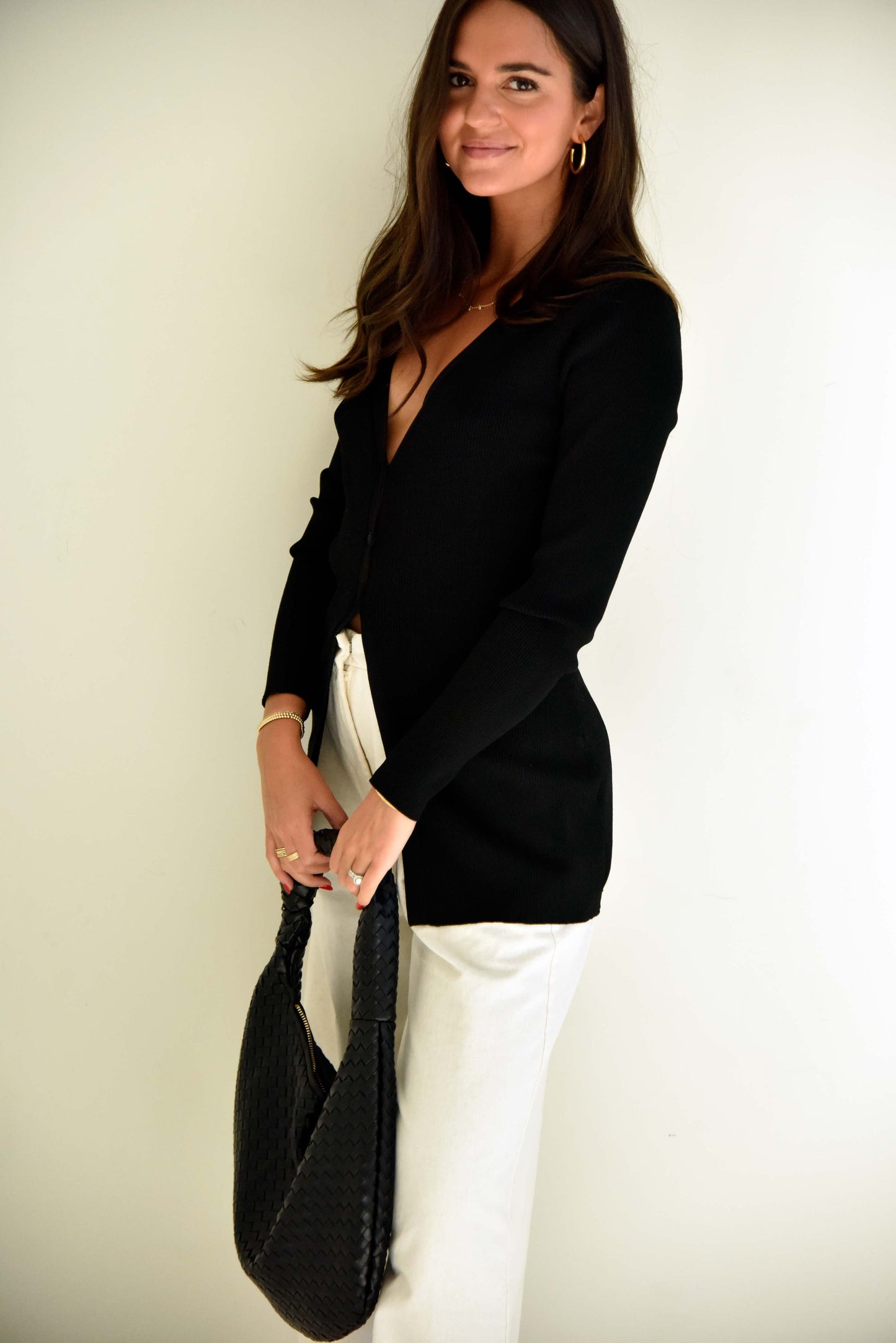 Ribbed Button Slit Cardigan