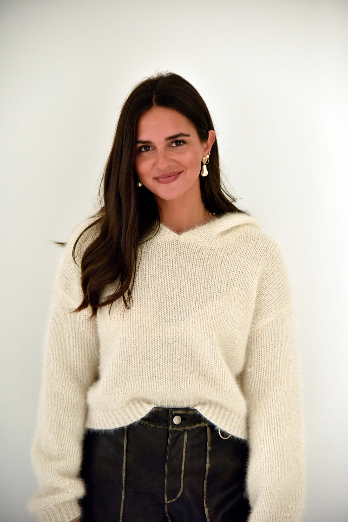 Metallic Cropped Knit Hoodie