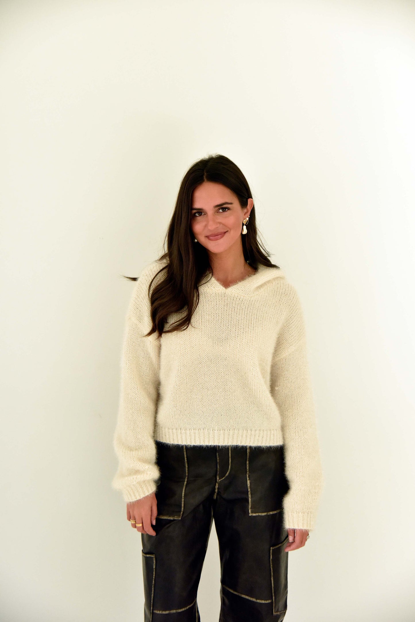 Metallic Cropped Knit Hoodie