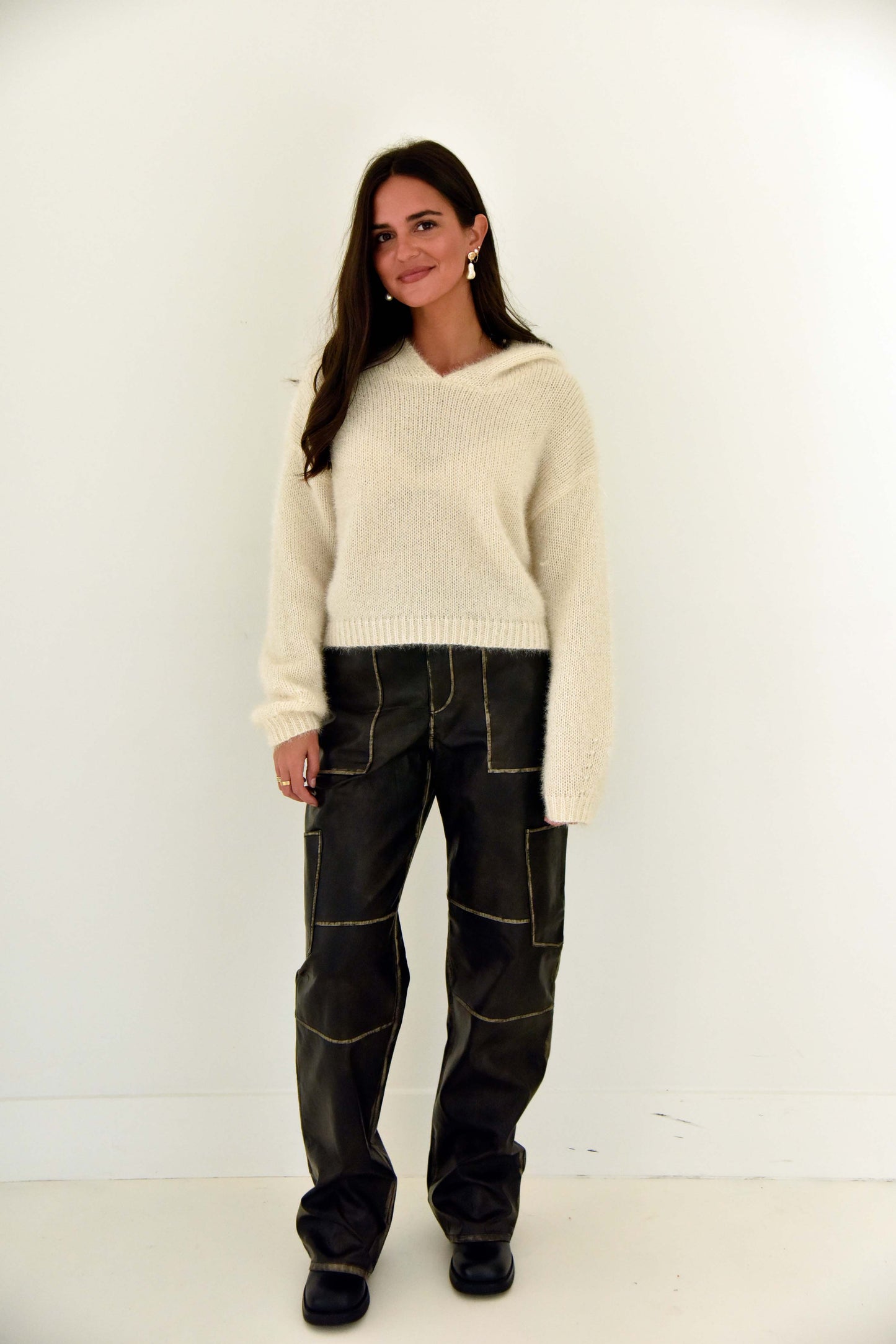 Metallic Cropped Knit Hoodie