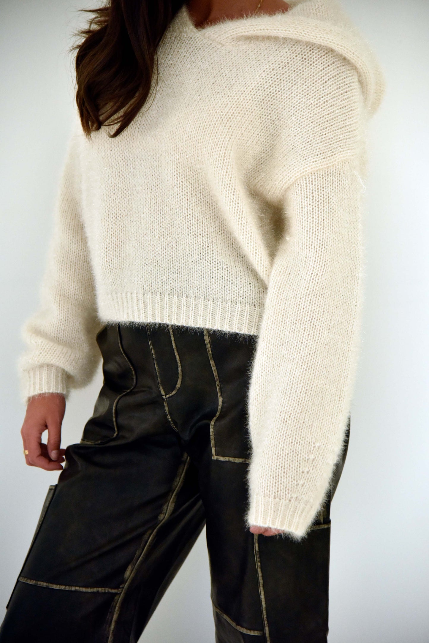 Metallic Cropped Knit Hoodie
