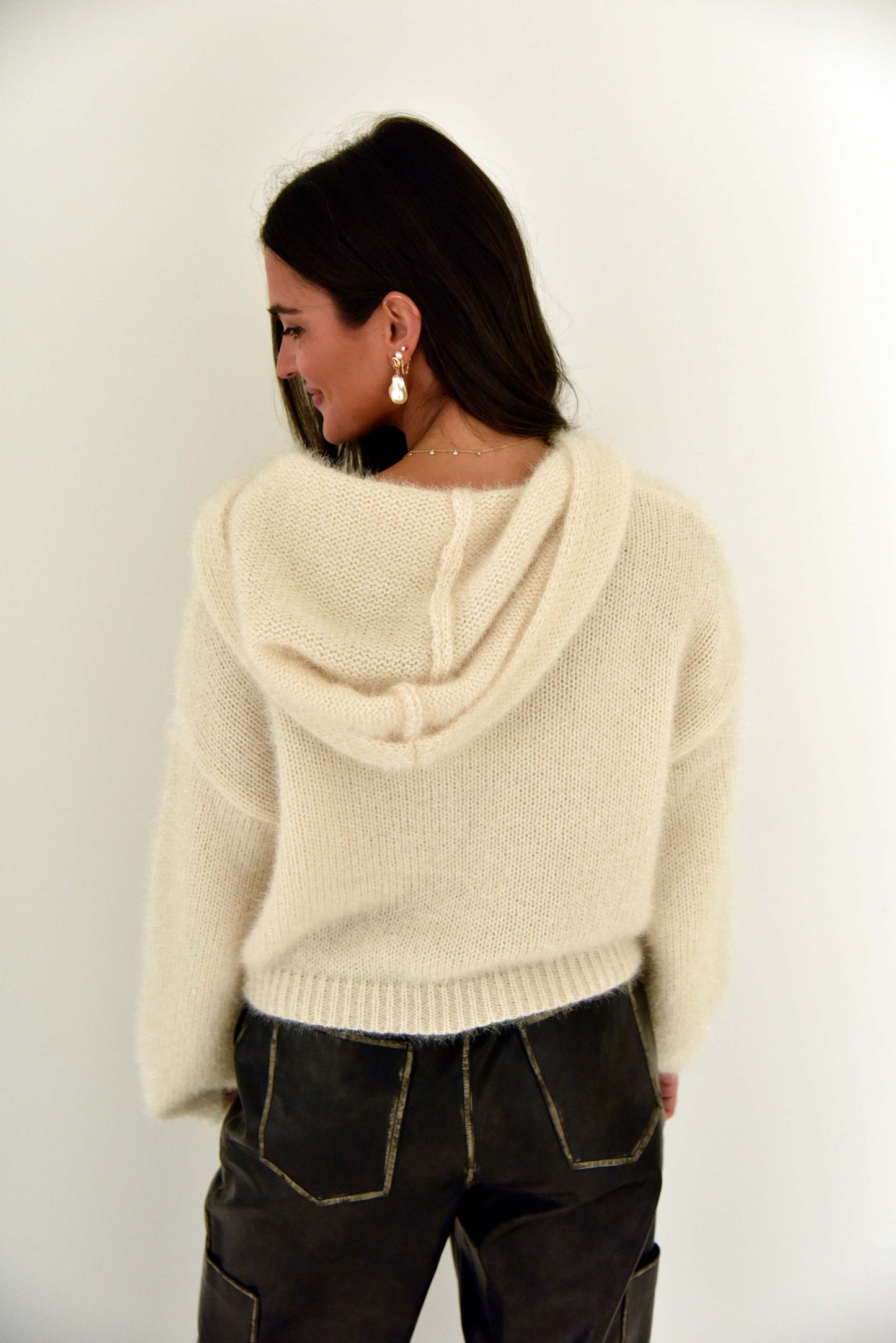 Metallic Cropped Knit Hoodie