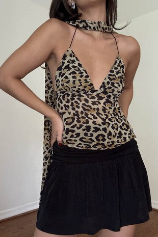 Leopard Top with neck scarf