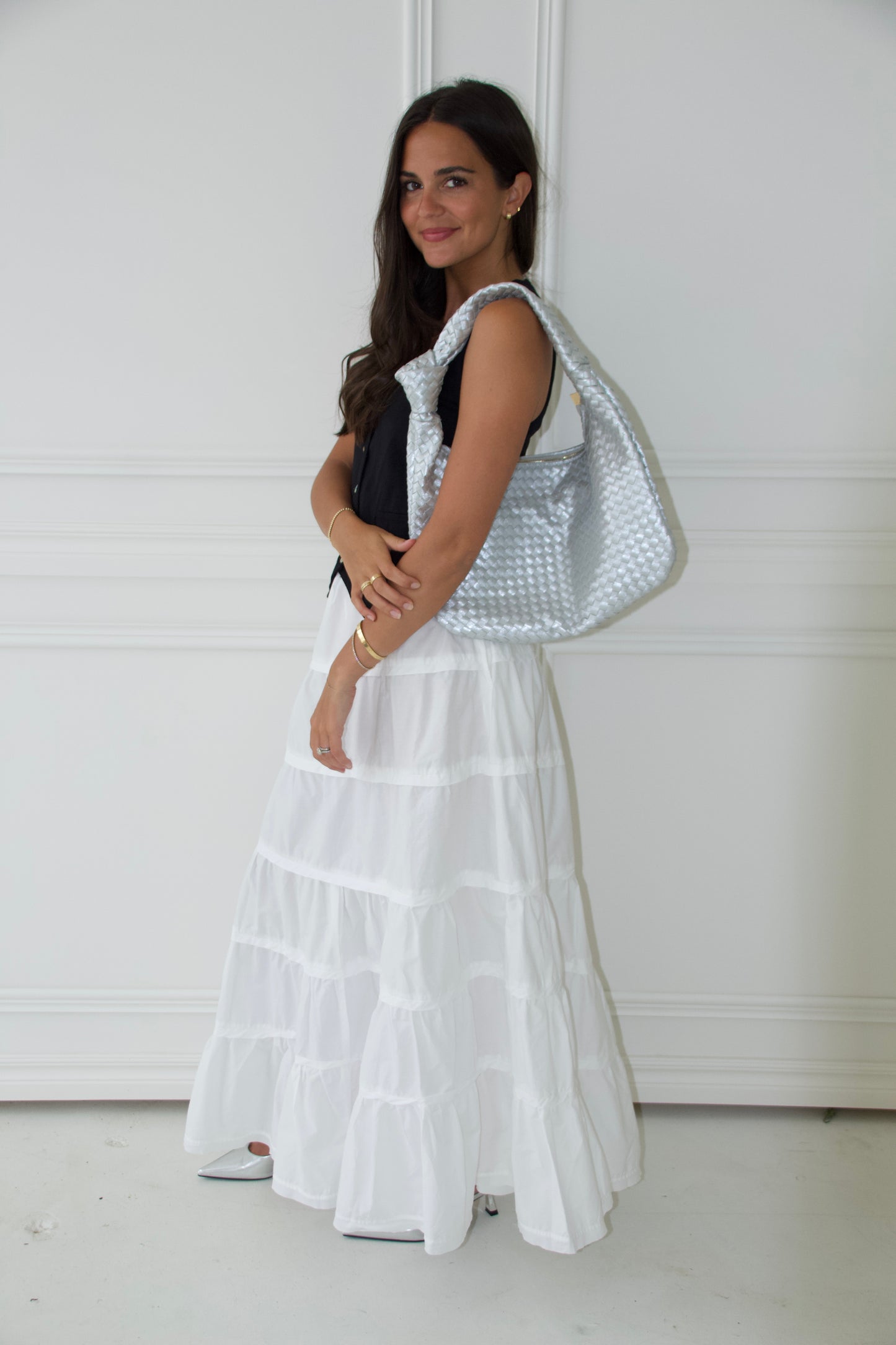 Metallic Silver Knotted Bag