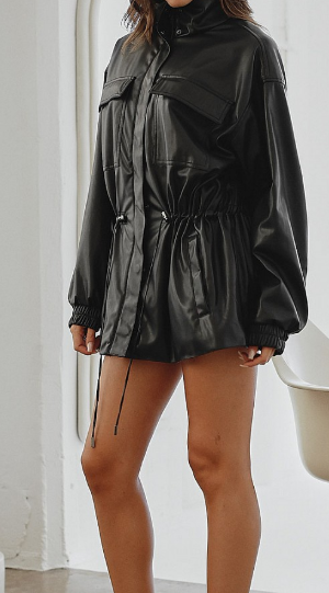 Drawstring Leather Jacket