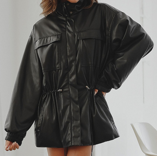 Drawstring Leather Jacket
