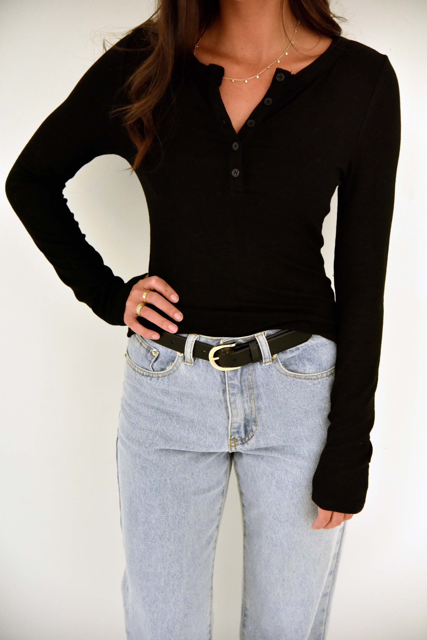 Ribbed Henley Basic Top