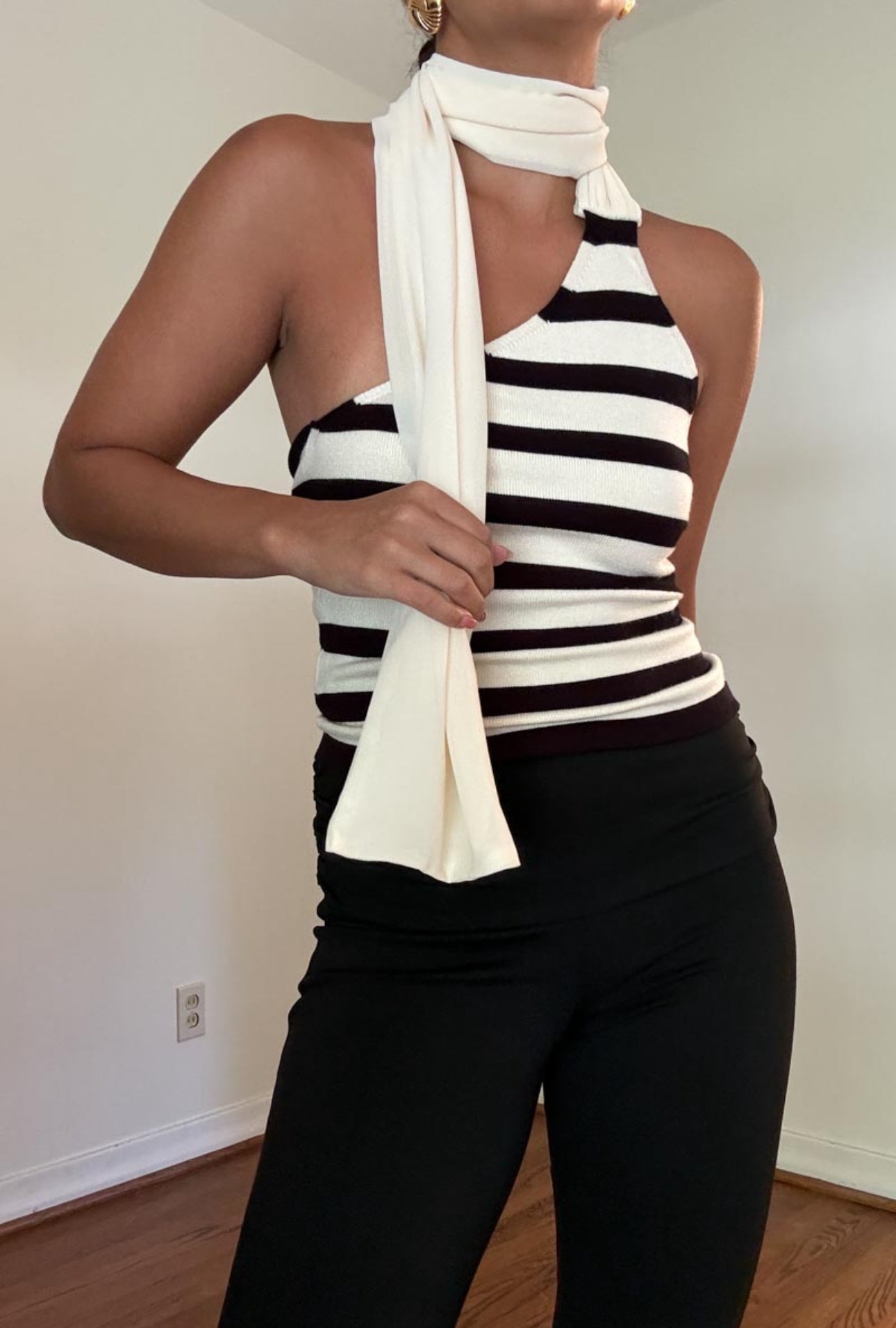 Striped One Shoulder Scarf Top