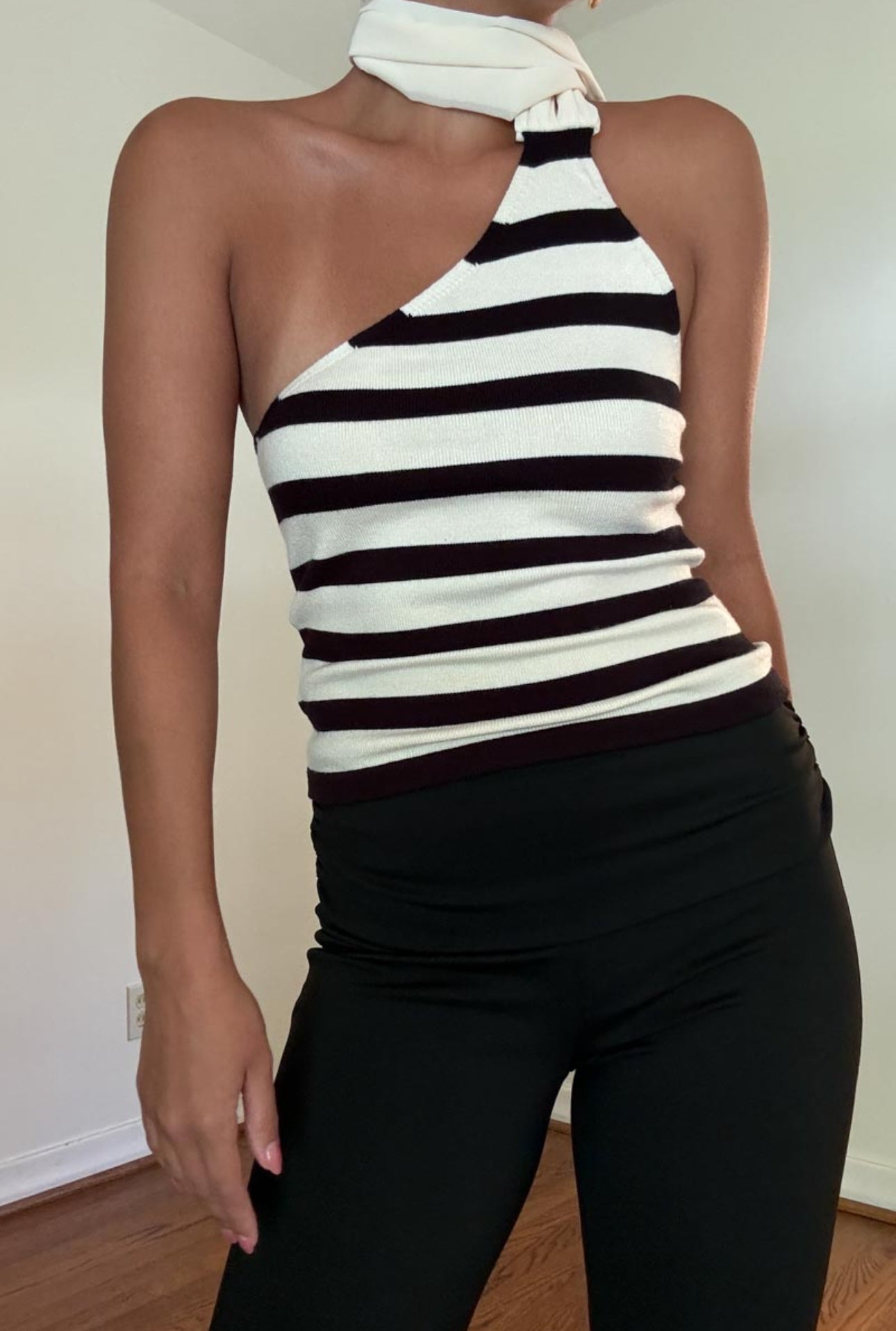 Striped One Shoulder Scarf Top