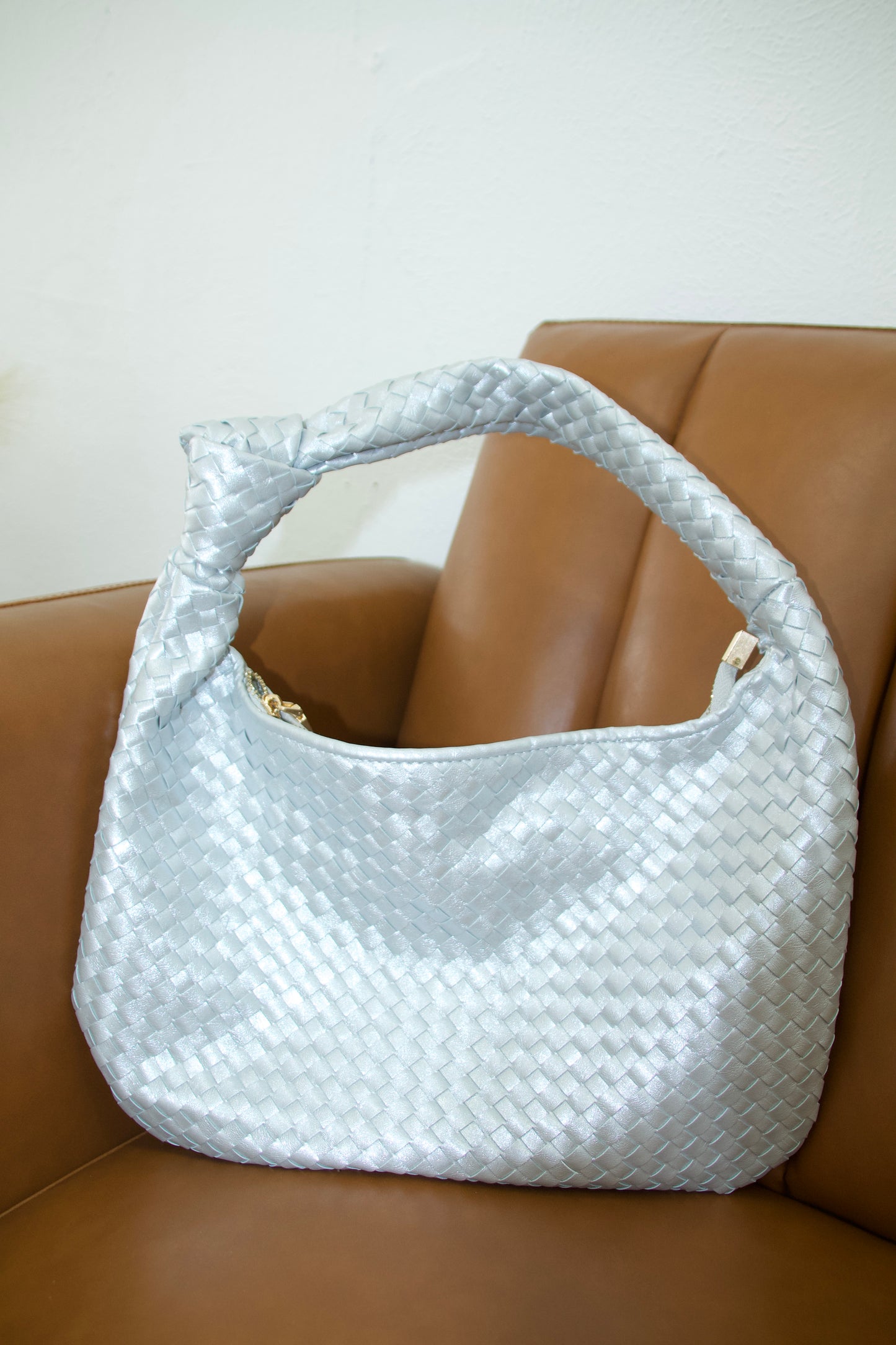 Metallic Silver Knotted Bag