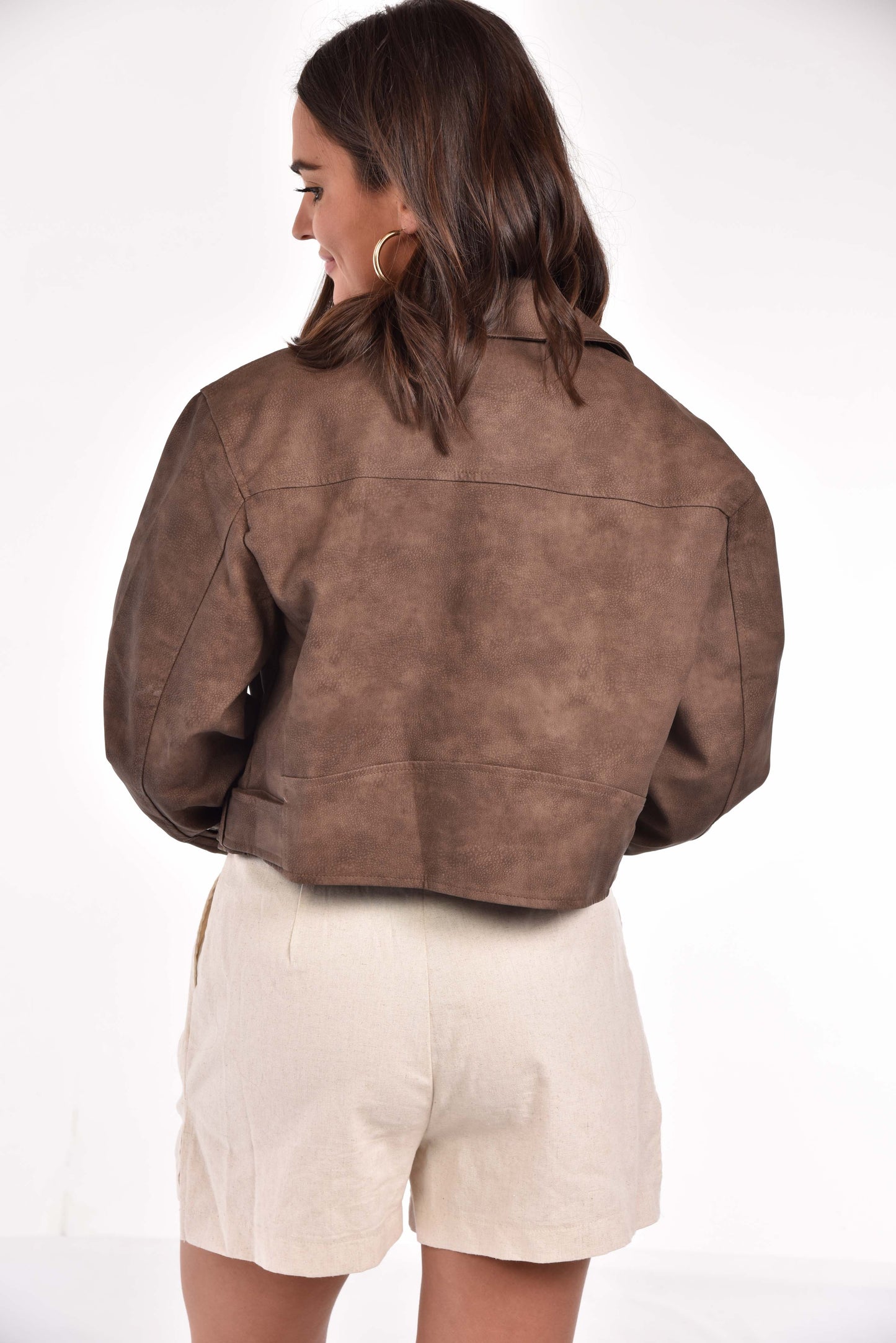 Oversized Crop Faux Leather Jacket