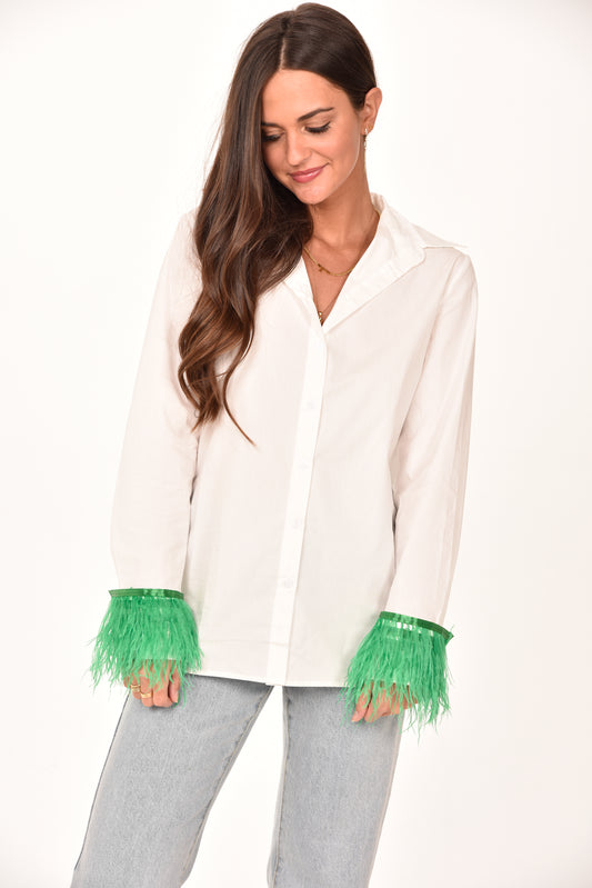 Feather Sleeve Button Down Blouse